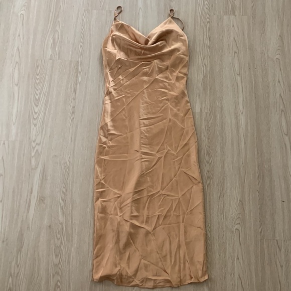 Princess Polly Satin midi dress tan NEW - Picture 5 of 5